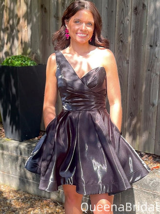 Elegant One-shoulder A-line Short Mini Homecoming Dress,QB0989