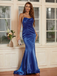 Sexy Elegant Blue Spaghetti Straps Backless Mermaid Long Formal Prom Dresses Evening Gown ,WGP540