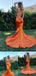 Sexy Orange Spaghetti Straps Plunging Mermaid Open Back Evening Gown Maxi Long Formal Dresses Prom Dresses with Trailing ,WGP900