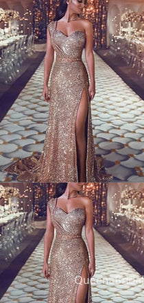 Sparkle One Shoulder High Slit Sheer Corset Bodice Sweetheart Mermaid High Slit Evening Gown Long Formal Dresses Prom Dresses ,WGP764