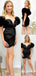 Sexy Black Deep V-neck Sheath Off-the-shoulder Plunging Short Homecoming Dresses , QB0631