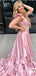 Sexy Light Pink Layer High Slit Evening Gown Maxi Long Formal Dresses Prom Dresses with Ruffles ,WGP949