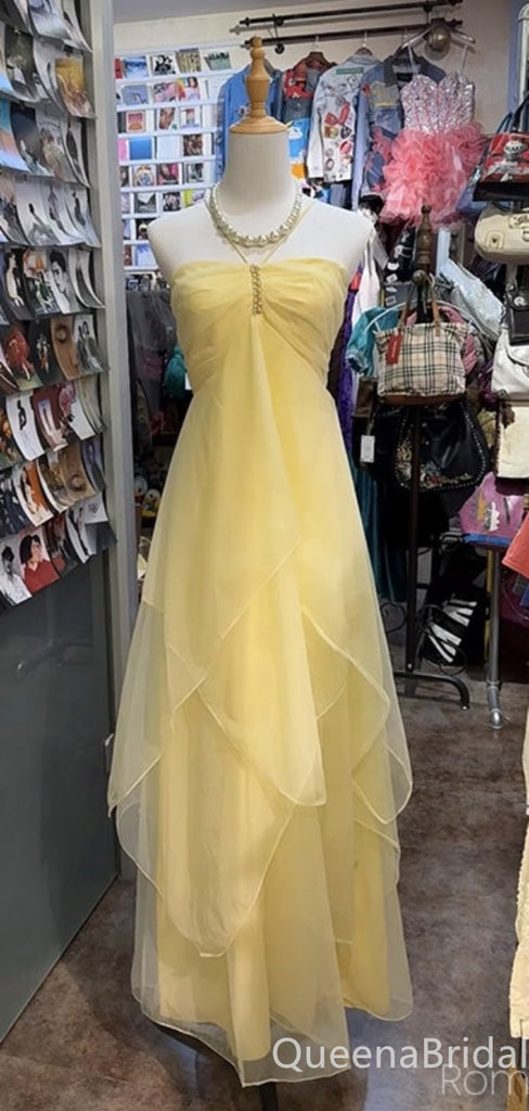 Light Yellow A-line Layer Fluffy Evening Gown Maxi Long Evening Party Prom Dresses ,WGP997