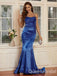 Sexy Elegant Blue Spaghetti Straps Backless Mermaid Long Formal Prom Dresses Evening Gown ,WGP540