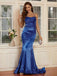 Sexy Elegant Blue Spaghetti Straps Backless Mermaid Long Formal Prom Dresses Evening Gown ,WGP540