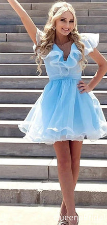 Elegant V-neck A-line Short Mini Homecoming Dress,QB1080