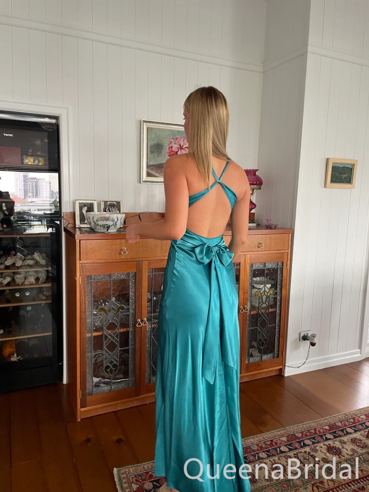 Stunning V Neck Bow Sheath Long Prom Dresses to Impress ,WGP1555