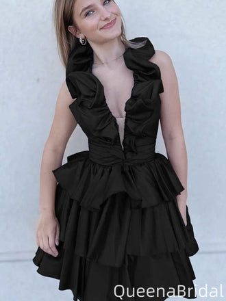 Gorgeous Deep V-neck Halter A-line Short Mini Homecoming Dress,QB1083