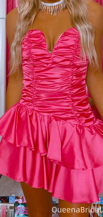 Elegant Strapless V-neck A-line Short Mini Homecoming Dress,QB1087
