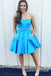 Elegant Blue Strapless Beadings Simple Cheap Short Homecoming Dresses, QB0509