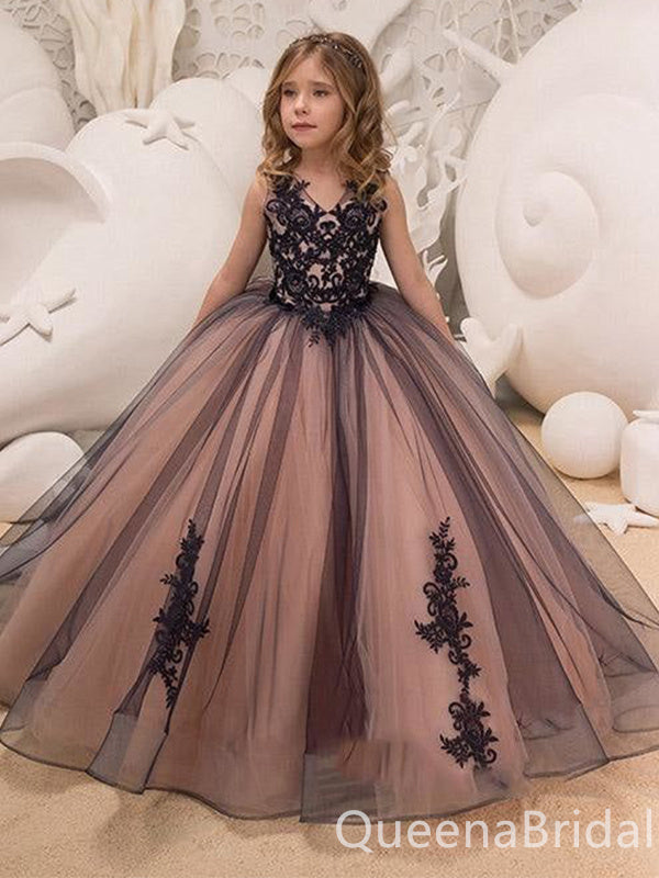 Stunning Lace Appliques A-line Long Ball Gown Flower Girl Dresses , FGS0061