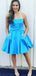 Elegant Blue Strapless Beadings Simple Cheap Short Homecoming Dresses, QB0509