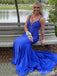 Sexy Royal Blue Spaghetti Straps Plunging V-neck Mermaid Evening Gown Maxi Long Formal Dresses Prom Dresses ,WGP929