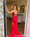 Red Mermaid Strapless Lace Up Back Evening Gown Maxi Long Formal Dresses Prom Dresses with Side Slit ,WGP969