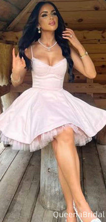 Elegant Spaghetti Strap V-neck A-line Homecoming Dress Graduation Party Dress,QB0977