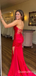 Red Mermaid Strapless Lace Up Back Evening Gown Maxi Long Formal Dresses Prom Dresses with Side Slit ,WGP969