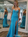 Strapless Blue Beaded Sweetheart Side Slit Mermaid Long Prom Dresses ,WGP1560