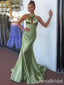 Green Halter Pleats Mermaid Long Prom Dresses ,WGP1561