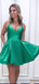 Elegant Green Spaghetti Straps V Neck Simple Cheap Short Homecoming Dresses, QB0513