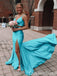 Two Pieces Blue A-line V Neck Evening Gown Maxi Long Evening Party Prom Dresses with Slit,WGP1030