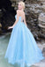 Sexy Spaghetti Straps Blue A-line Mermaid Lace up Back Party Dress Long Prom Dresses to Impress ,WGP1714