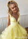 Sexy Yellow Plunging A-line Layer Evening Gown Maxi Long Formal Dresses Prom Dresses with Ruffles ,WGP902