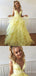 Sexy Yellow Plunging A-line Layer Evening Gown Maxi Long Formal Dresses Prom Dresses with Ruffles ,WGP902