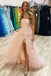 Elegant Light Pink Side Slit Strapless A-line Long Prom Dresses ,WGP1569