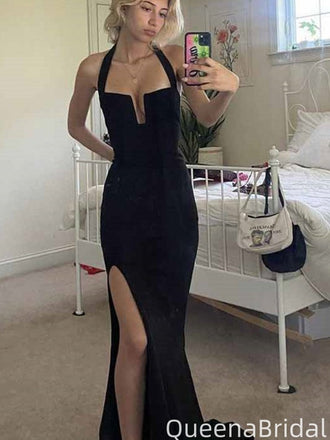 Sexy Black Halter Notched Mermaid Long Formal Gown to Impress,WGP2181