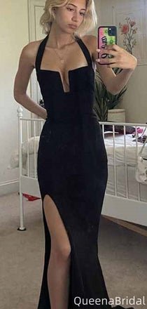 Sexy Black Halter Notched Mermaid Long Formal Gown to Impress,WGP2181