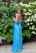 Stunning Blue Spaghetti Straps V Neck Sheath Long Prom Dresses ,WGP1572