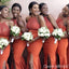 Halter Mermaid Orange Long Bridesmaid Dresses with Side Slit, BDS0208