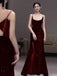 Elegant Dark Red Sweetheart Spaghetti Straps Sequins Lace Side Slit Mermaid Prom Dresses ,WGP397