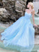 Sexy Spaghetti Straps Blue A-line Mermaid Lace up Back Party Dress Long Prom Dresses to Impress ,WGP1714