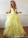 Sexy Yellow Plunging A-line Layer Evening Gown Maxi Long Formal Dresses Prom Dresses with Ruffles ,WGP902