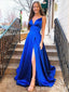 Royal Blue V Neck A-line  Evening Gown Maxi Long Evening Party Prom Dresses with Slit ,WGP1034