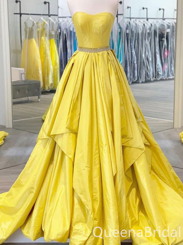 Sexy Yellow Strapless Sweetheart Beading Evening Gown Long Prom Dresses ,WGP653