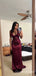 Simple Burgundy V-neck Mermaid Long Evening Dress, WGP2280