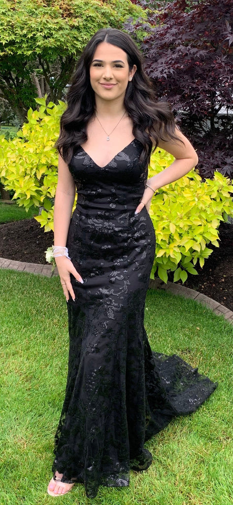 Sexy Black Spaghetti Strap Sequin Mermaid Lace Up Back Long Evening Gown Prom Dresses,WGP415