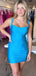 Elegant Blue Spaghetti Straps Cheap Simple Short Homecoming Dresses,QB0415