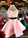 Pink O-neck Two Pieces A-line Lace Appliques Graduation Party Short Homecoming Dresses,QB0742