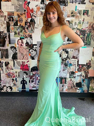 Green Sexy Lace Up Back Sweetheart Mermaid Spaghetti Straps Long Evening Gown Prom Dresses ,WGP572