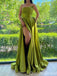 Sexy Strapless High Slit Green A-line Evening Gown Long Prom Dresses with Pleats ,WGP690