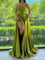 Sexy Strapless High Slit Green A-line Evening Gown Long Prom Dresses with Pleats ,WGP690