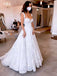 Elegant White Spaghetti Straps V Neck Lace Appliques A-Line Long Wedding Dresses,WGP205