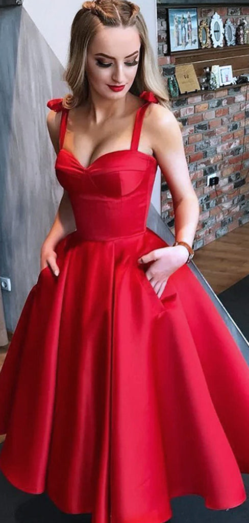 Elegant Red Ruffle Simple Spaghetti Straps Cheap Sleeveless Homecoming Dresses,QB0383