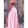 Sexy Pleating V-neck A-line Spaghetti Straps Long Evening Gown Prom Dresses with High Slit ,WGP573