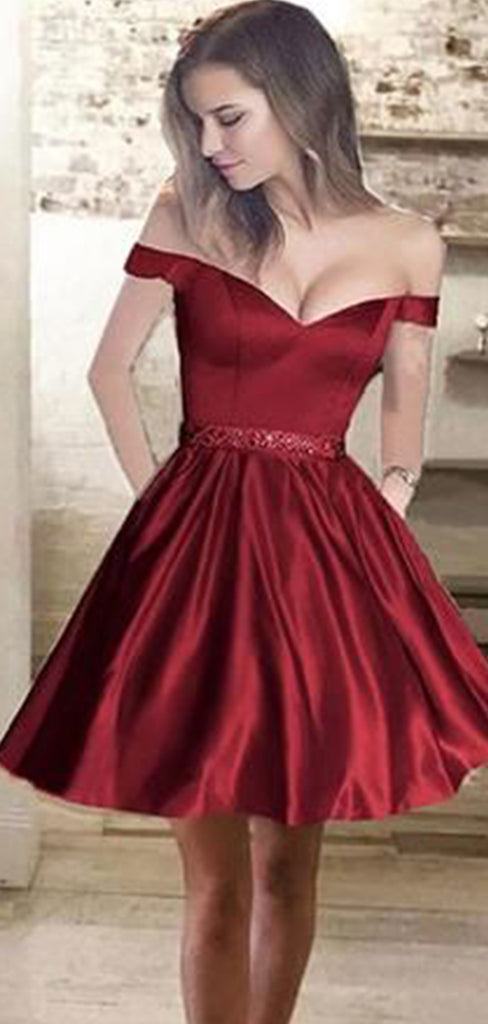 Sexy Off-the-shoulder Sweetheart A-line Short Homecoming Dresses with Pleats , QB0569