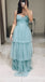 Sparkle Blue Spaghetti Straps A-line Fluffy Evening Gown Maxi Long Evening Party Prom Dresses,WGP1180