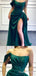 Sexy Green Off the Shoulder High Slit A-line Evening Gown Long Prom Dresses with Pleats,WGP708